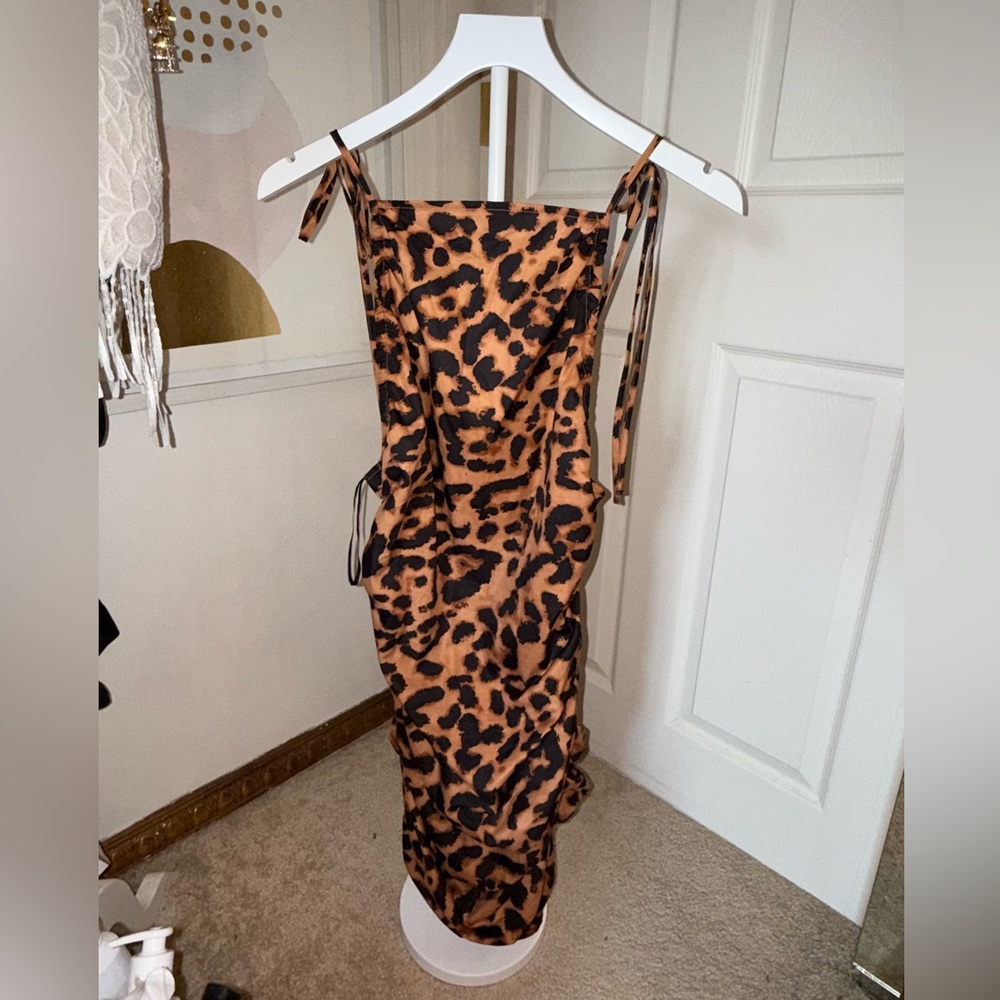 Leopard Print Slip Dress with Tie Straps